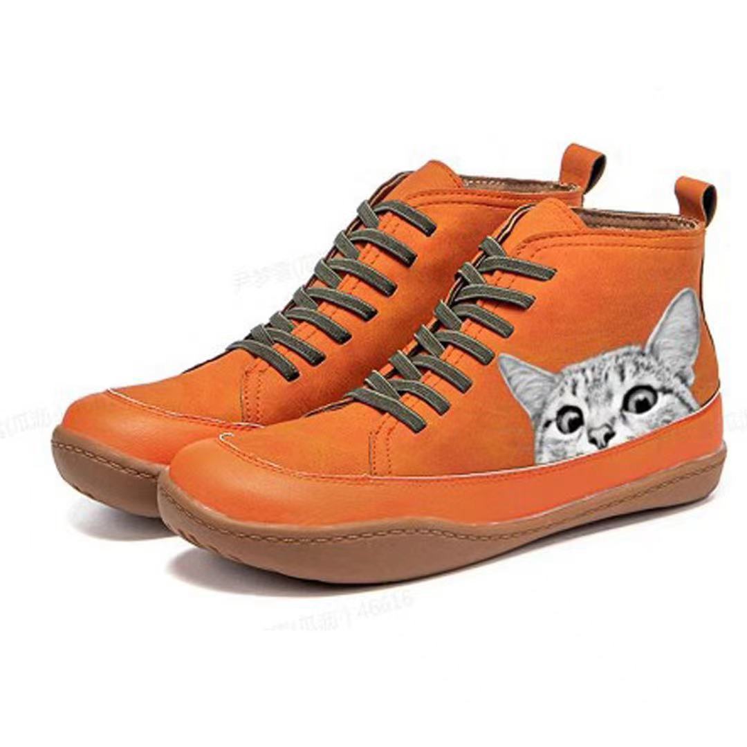 Damen Sneaker High-Top Katzen Motiv Trendy Schuhe - BerlinGlamour