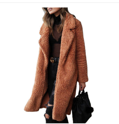 Damen Teddy-Mantel Weich Großzügig mit Taschen