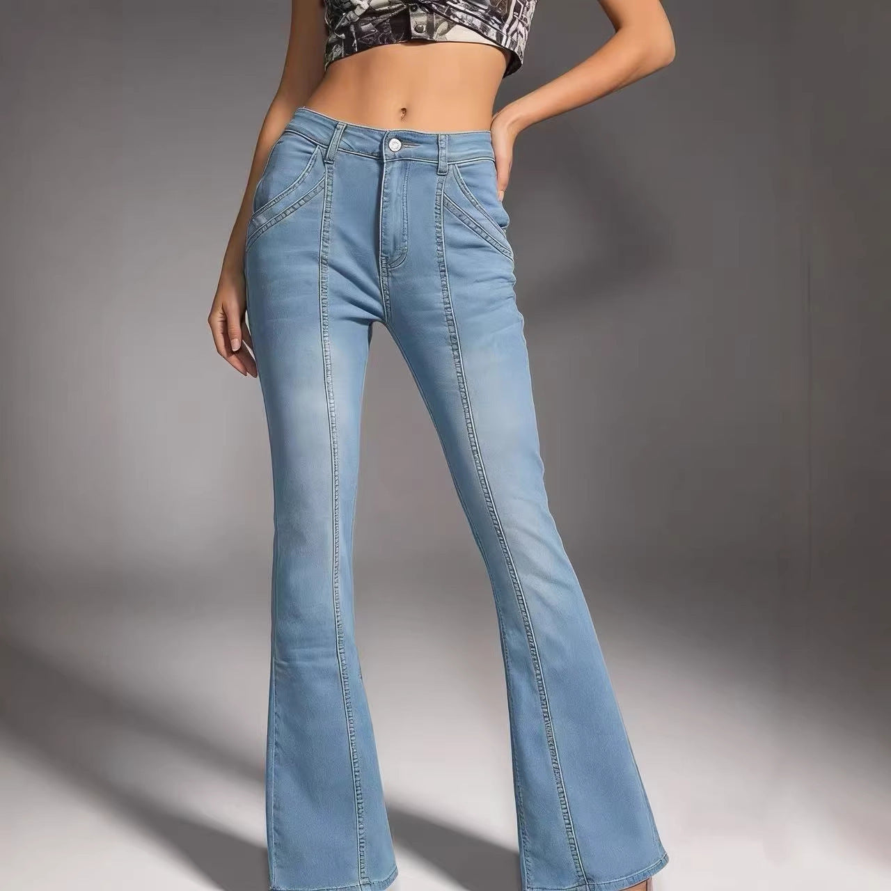 Damen Jeans Bootcut Hochbund Elegant Slim
