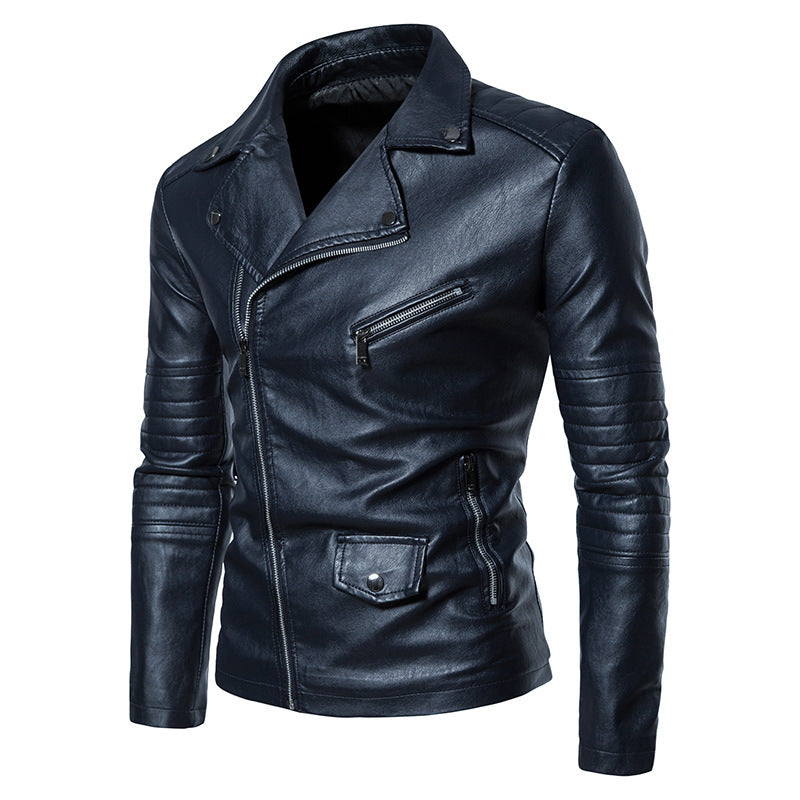 Leder Bikerjacke Herren Asymmetrisch Mit Taschen Schwarz