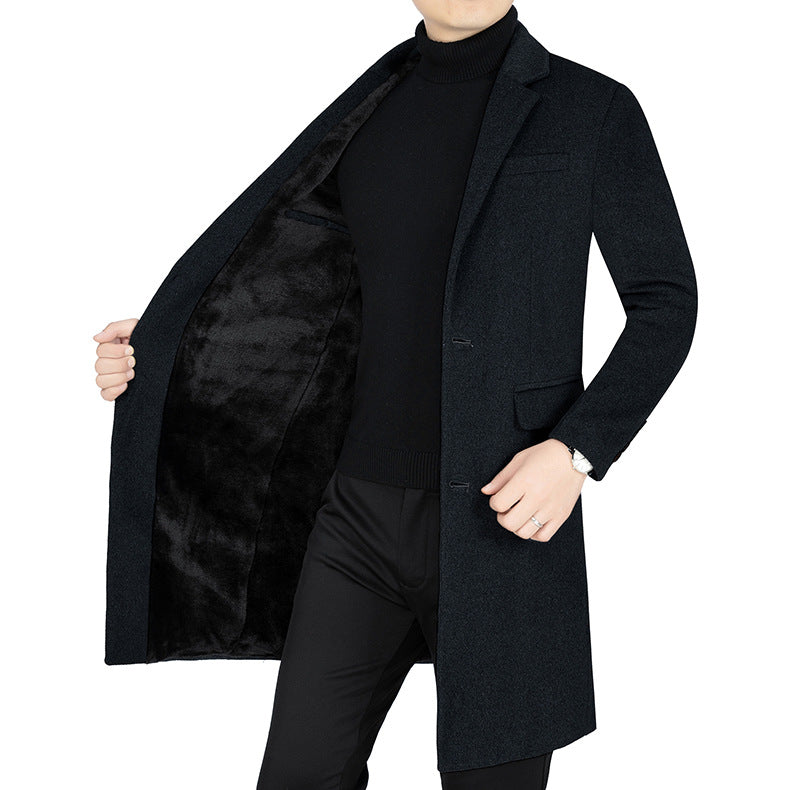 Herren Mantel Warm Verarbeitet mit Weichem Innenfutter Schwarz
