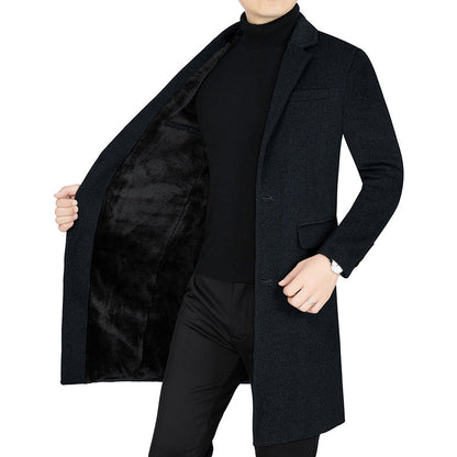 Herren Mantel Warm Verarbeitet mit Weichem Innenfutter Schwarz
