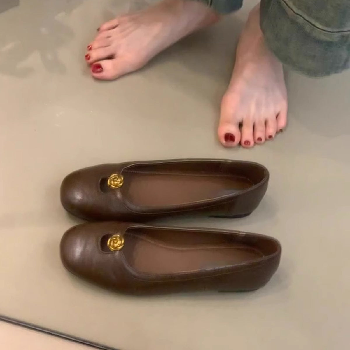 Damen Ballerinas Elegant Gold Bequem