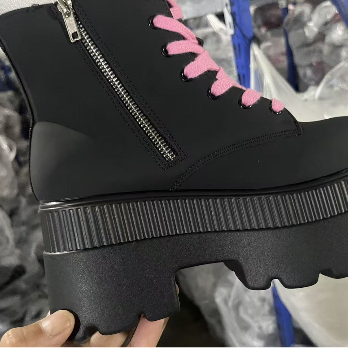 Damen Stiefel Combat Boots Totenkopf Design Schwarz