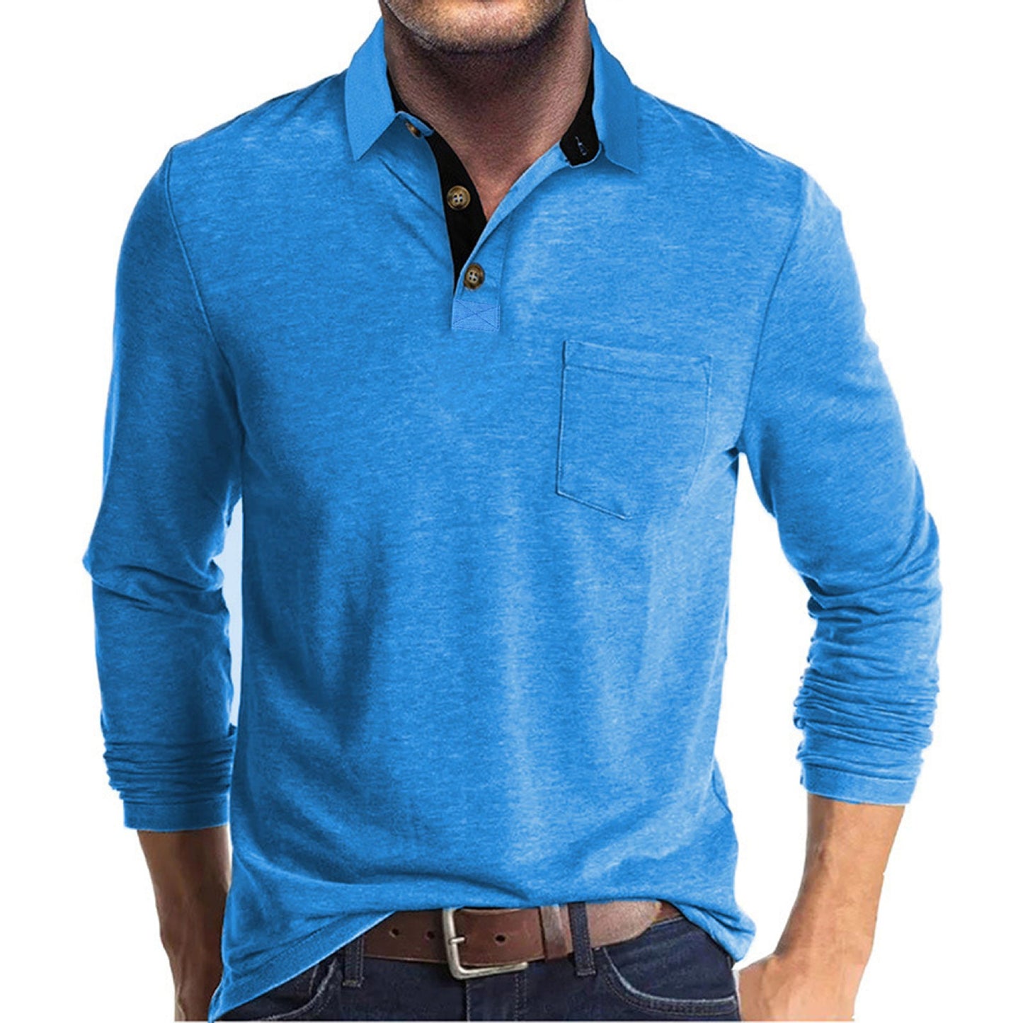 Herren Poloshirt Langarm Modern Slim Fit Leicht Stretch