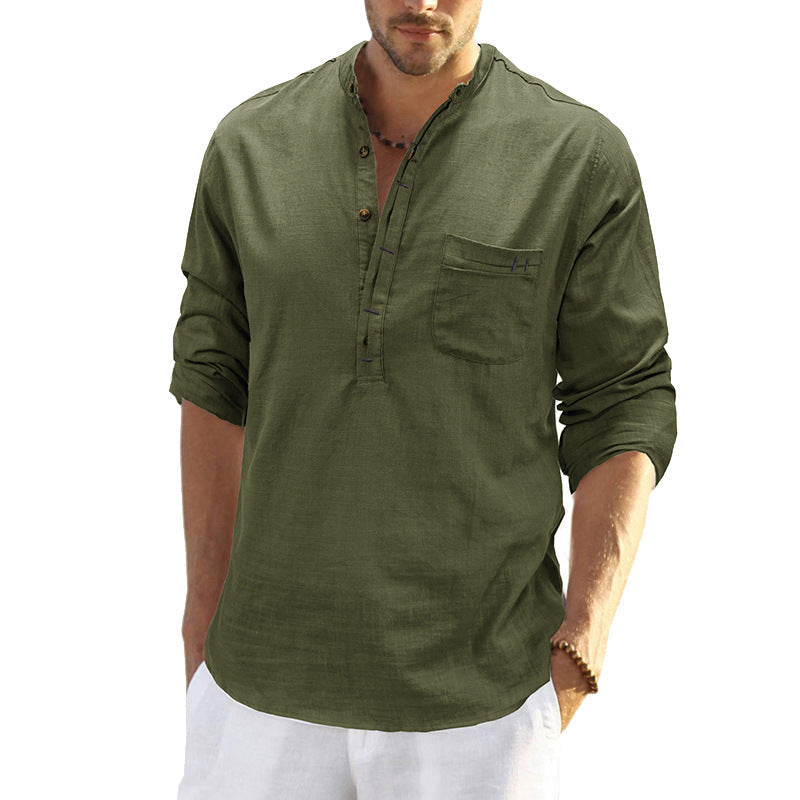Herren Langarmhemd Stehkragen Modern Slim Fit