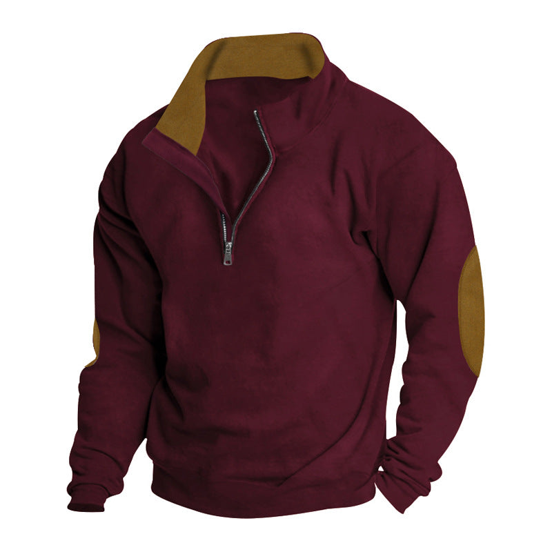 Herren Sweatshirt Stehkragen Leder Verzierungen Modern