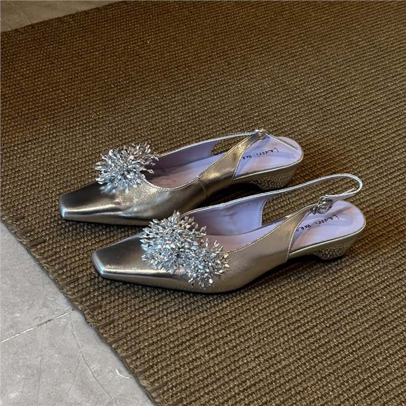 Damen Slingback Pumps mit Kristallen Glitzer Schuhe Abend