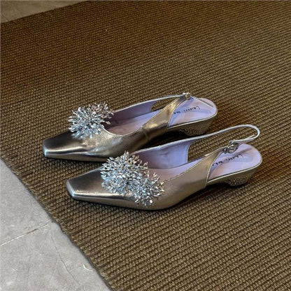 Damen Slingback Pumps mit Kristallen Glitzer Schuhe Abend