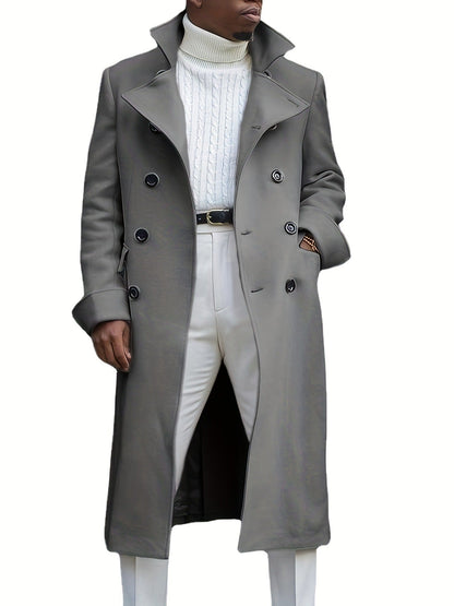 Herren Langmantel Elegant Moderner Schnitt Doppelter Knopfleiste