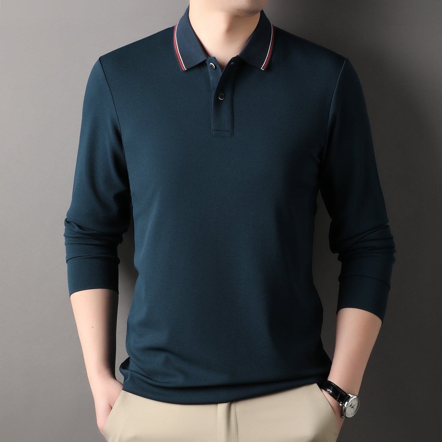 Herren Polo Langarm Moderner Kragen Stylisch Elegant