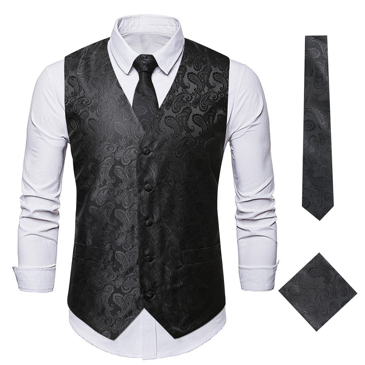 Herren Weste Paisley Muster Elegant schwarz
