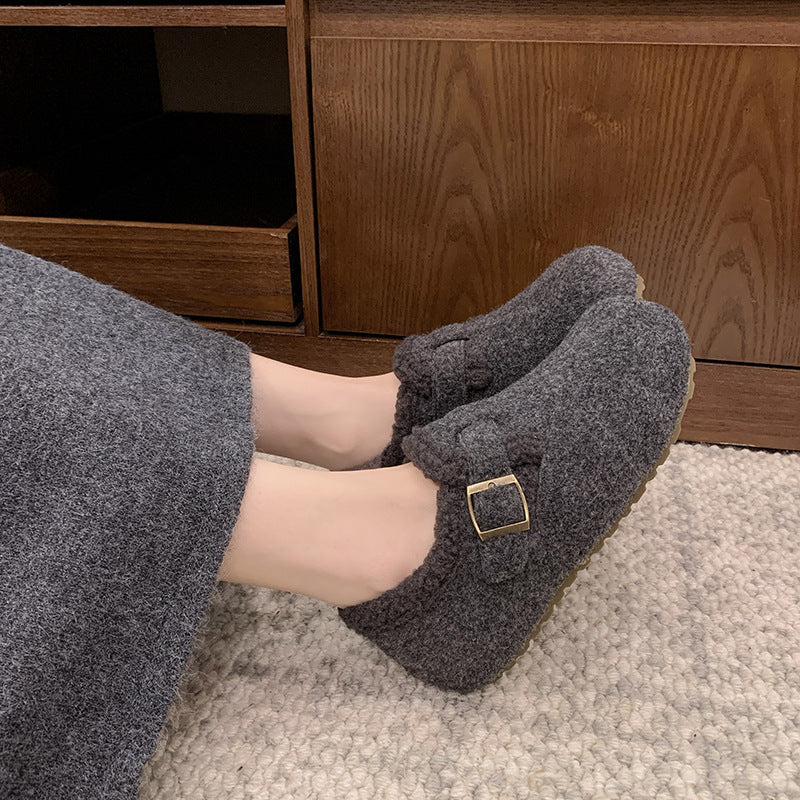 Warme Damen Hausschuhe aus Wolle mit Riemen Winter