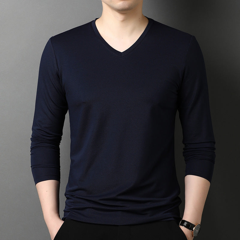 Herren Langarmshirt V-Ausschnitt Atmungsaktiv Baumwolle