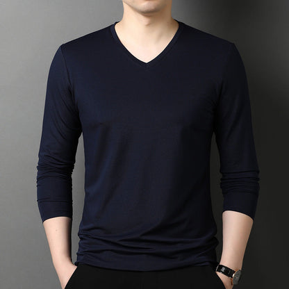 Herren Langarmshirt V-Ausschnitt Atmungsaktiv Baumwolle