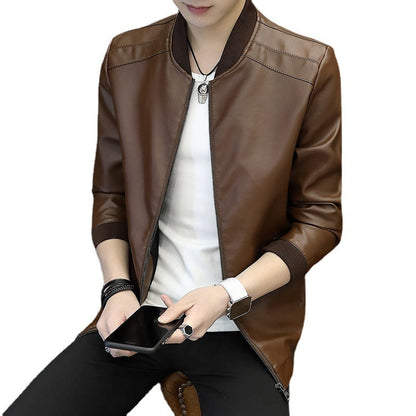 Herren Lederjacke Modern Sportlich Reißverschluss Taschen