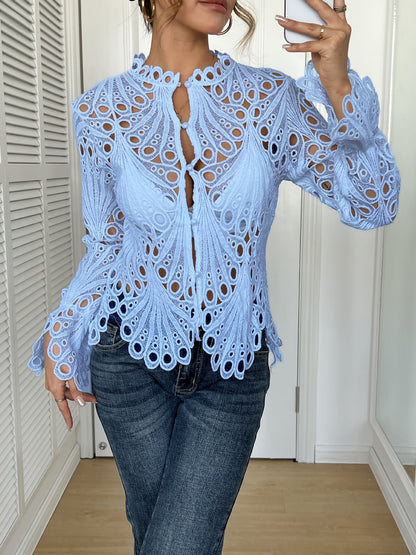 Elegante Damen Bluse Spitze Cut-Outs Figurformend