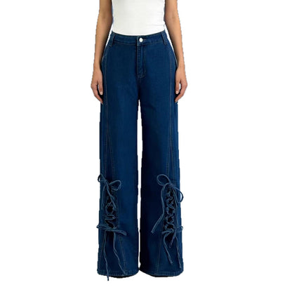 Weite Damenjeans mit Schnürung Elegant