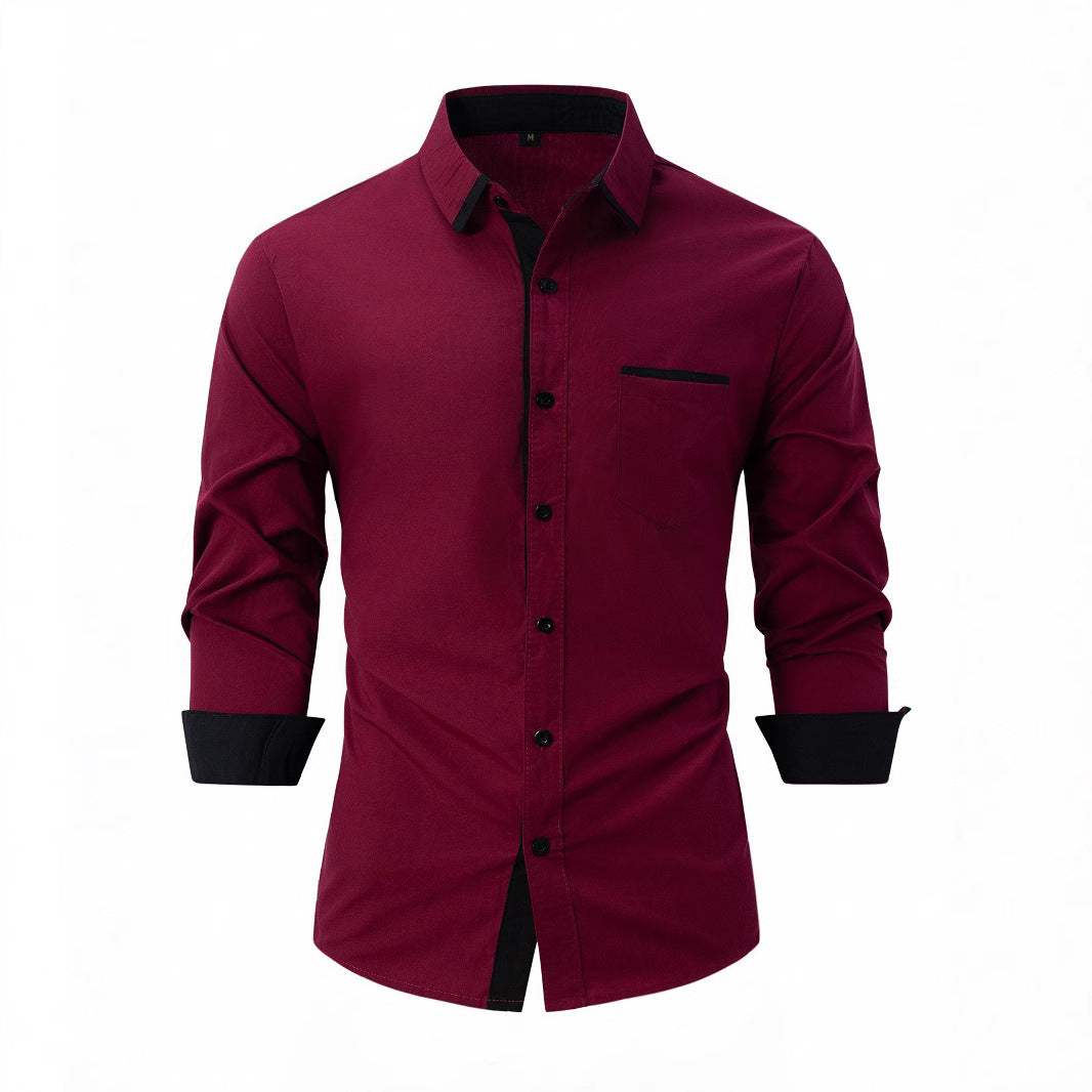 Herren Langarmhemd Modern Kontrastkragen Elegantes Design