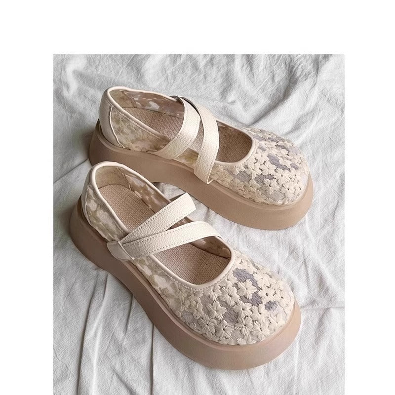 Damen Ballerinas Floralmuster Weiches Leder Komfort