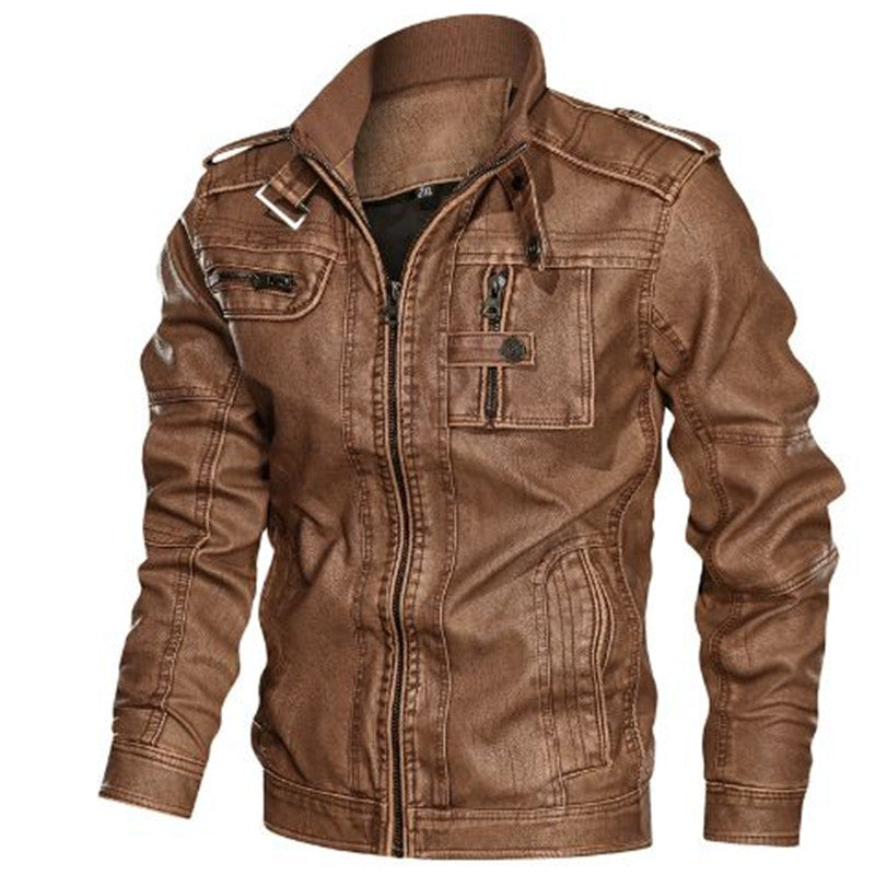 Herren Lederjacke Robust Militär Stil Schwarz