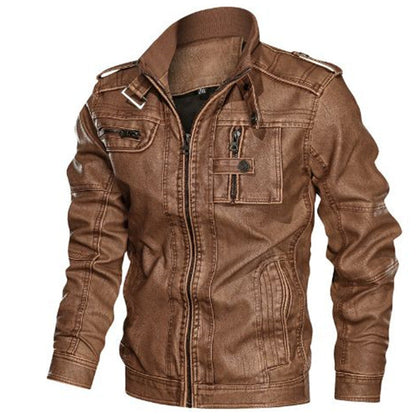 Herren Lederjacke Robust Militär Stil Schwarz