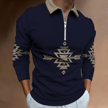 Herren Langarmshirt Ethno Design Reißverschluss Modern