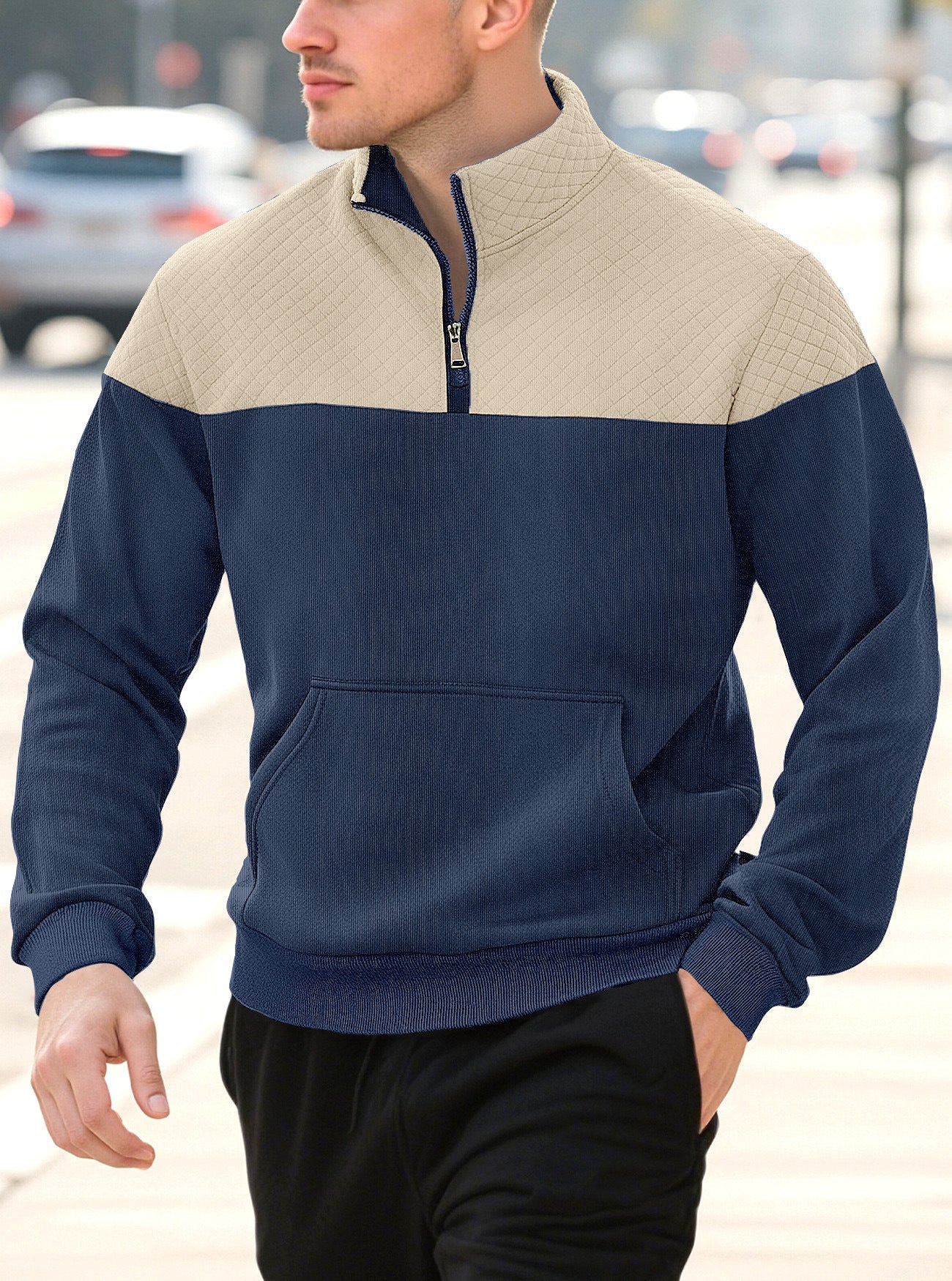 Männer Pullover Stehkragen Sportlich Strukturiert