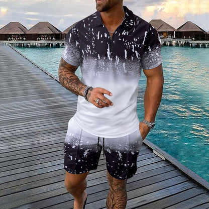 Herren T-Shirt Kurzarm Sportlich mit Reißverschluss Grafik Design