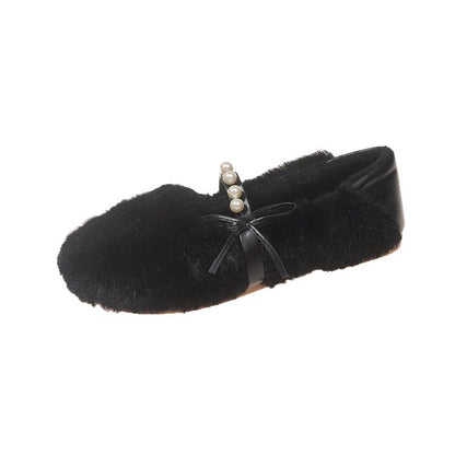 Damen Hausschuhe Weich Fell Perlen Elegance