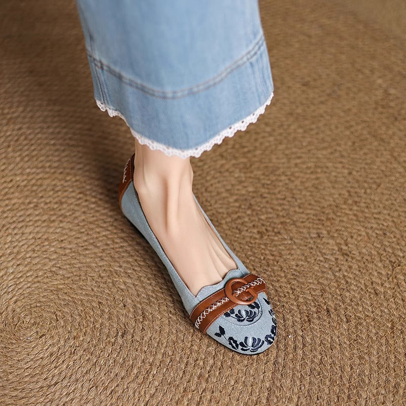 Damen Ballerinas Schuhe Elegant Blumen Schnalle