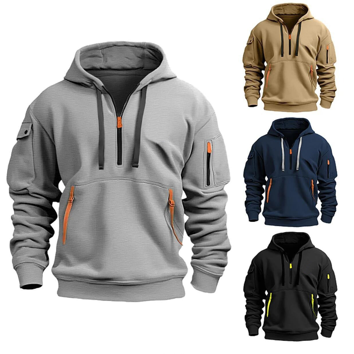 Herren Kapuzenjacke Funktionell Reißverschluss Taschen Modern - BerlinGlamour