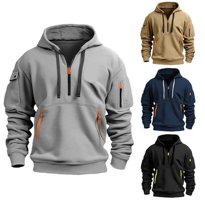 Herren Kapuzenjacke Funktionell Reißverschluss Taschen Modern - BerlinGlamour