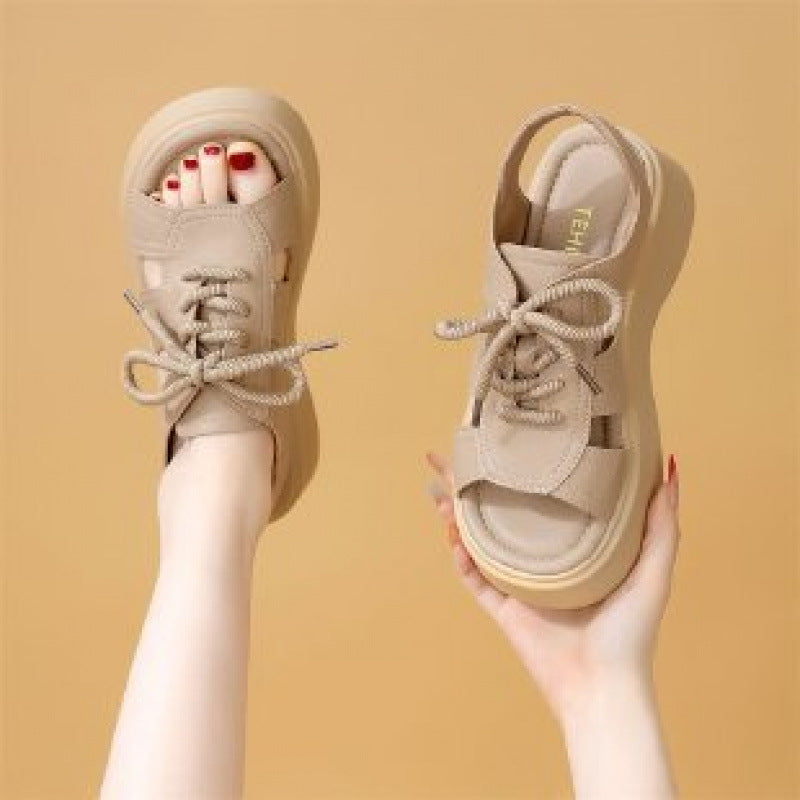 Damen Sandalen Sportlich Komfortabel Schnürsenkel - BerlinGlamour