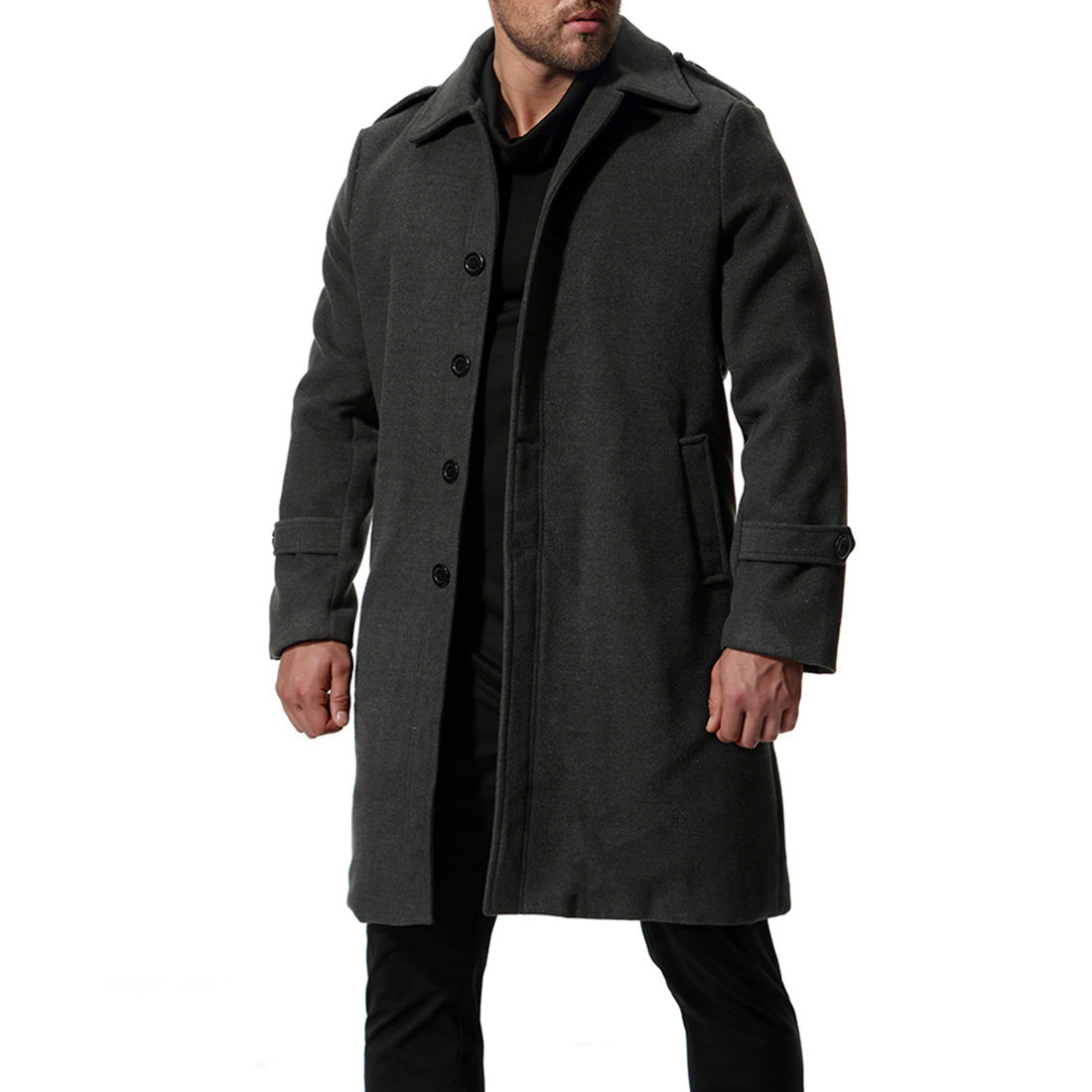 Herren Wollmantel Lang Klassisch Mit Taschen