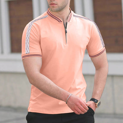 Herren Poloshirt Stehkragen Reißverschluss Modern Sportlich