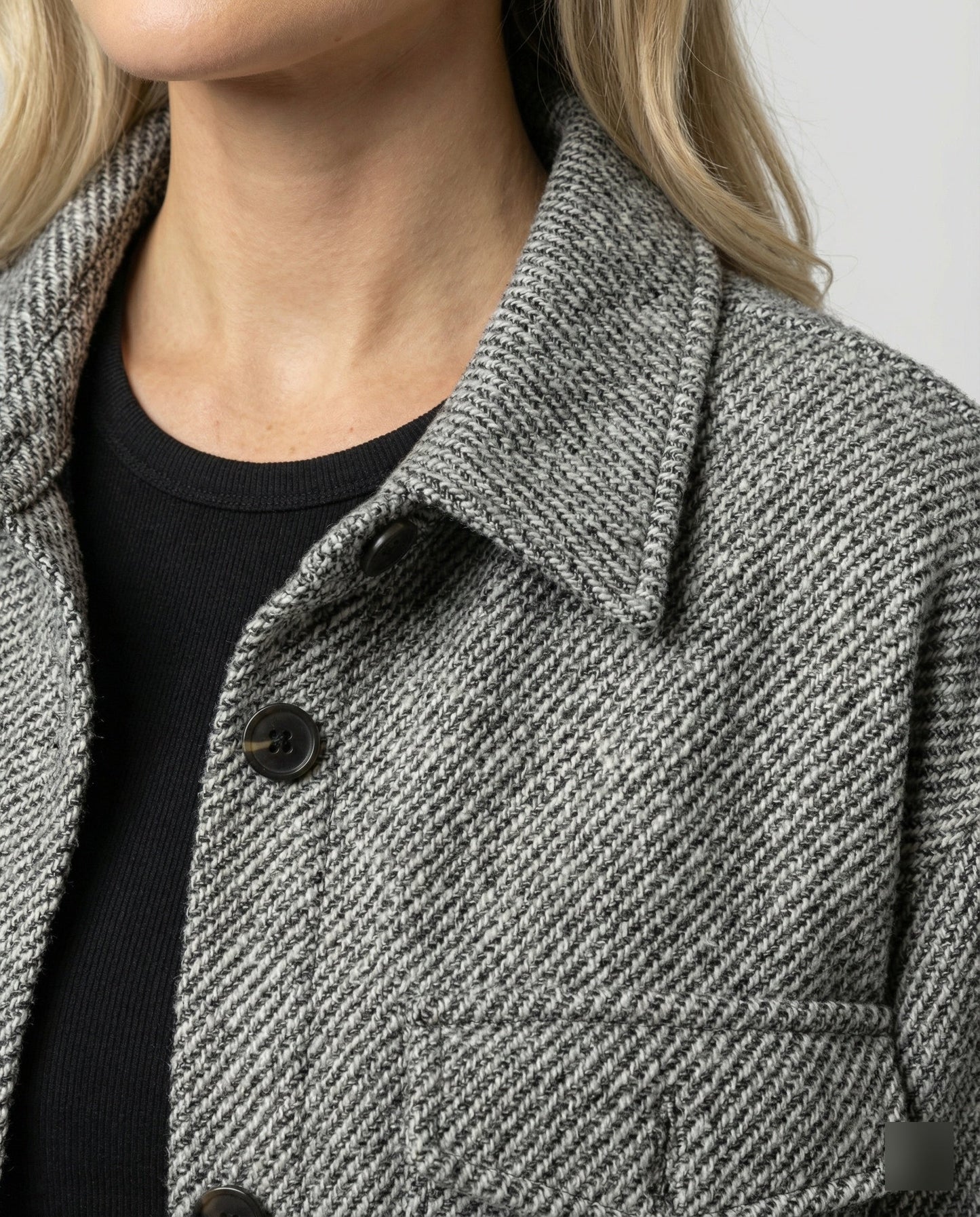 Damen Übergangsjacke Weite Hemdjacke Strukturstoff Ballonärmel