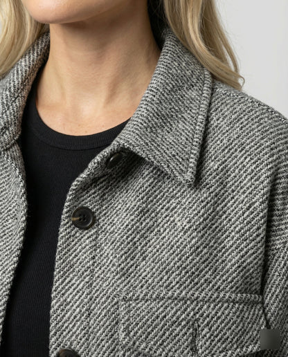 Damen Übergangsjacke Weite Hemdjacke Strukturstoff Ballonärmel