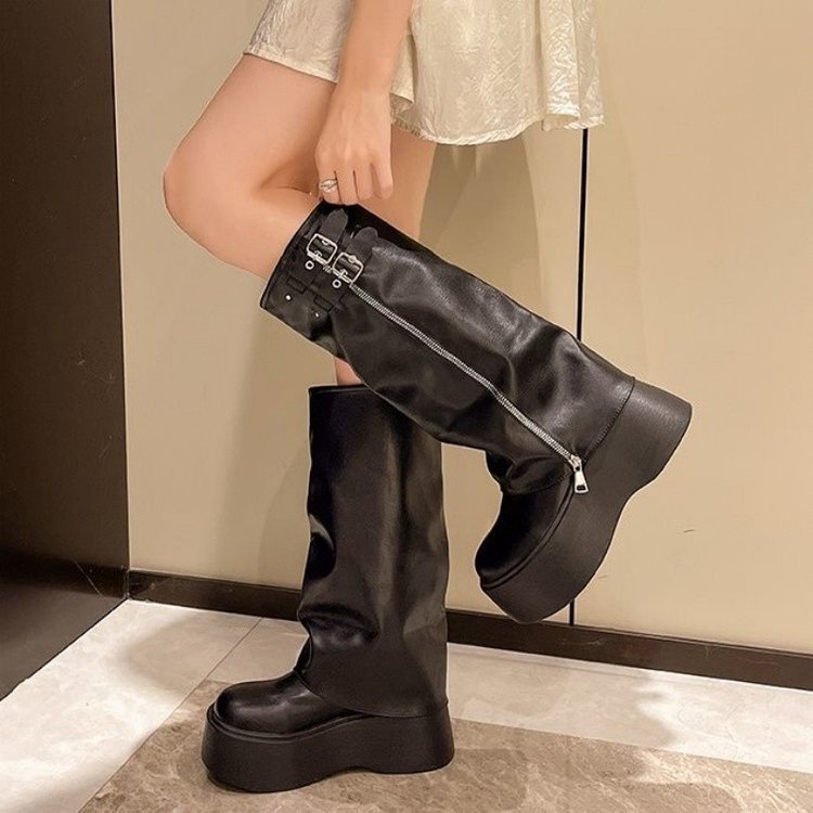 Damen Stiefel Plateau Hohe Absätze Verstellbar Modern