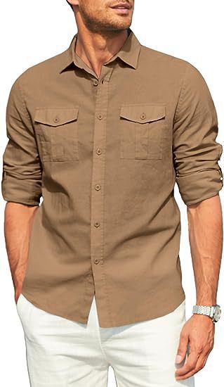 Herren Leichtes Baumwollhemd Mit Brusttasche Sommer