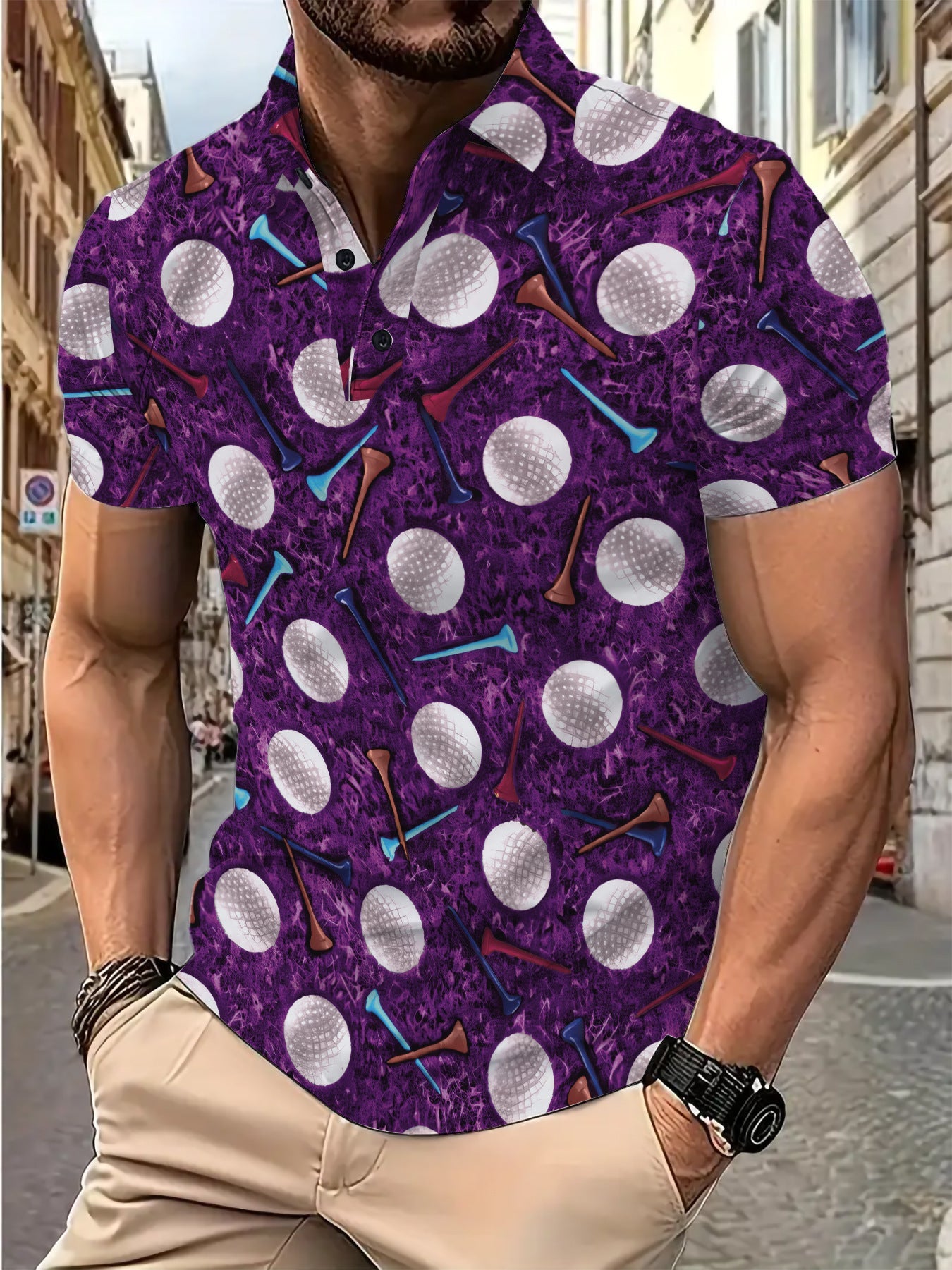 Herren Polohemd Golf Motiv Modern Trendig