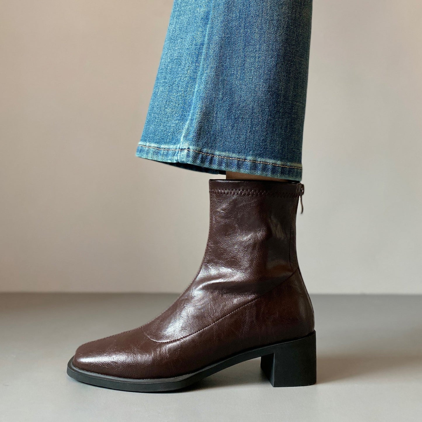 Damen Stiefeletten Hoch Hacken Elegante Blockabsatz Schuhe