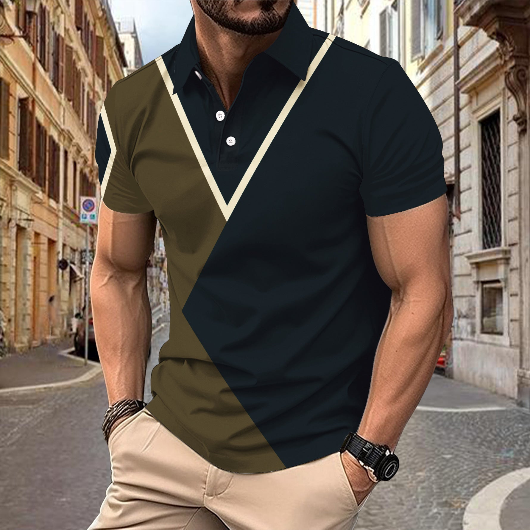Herren Polohemd Modern Farbblock Design Atmungsaktiv - BerlinGlamour