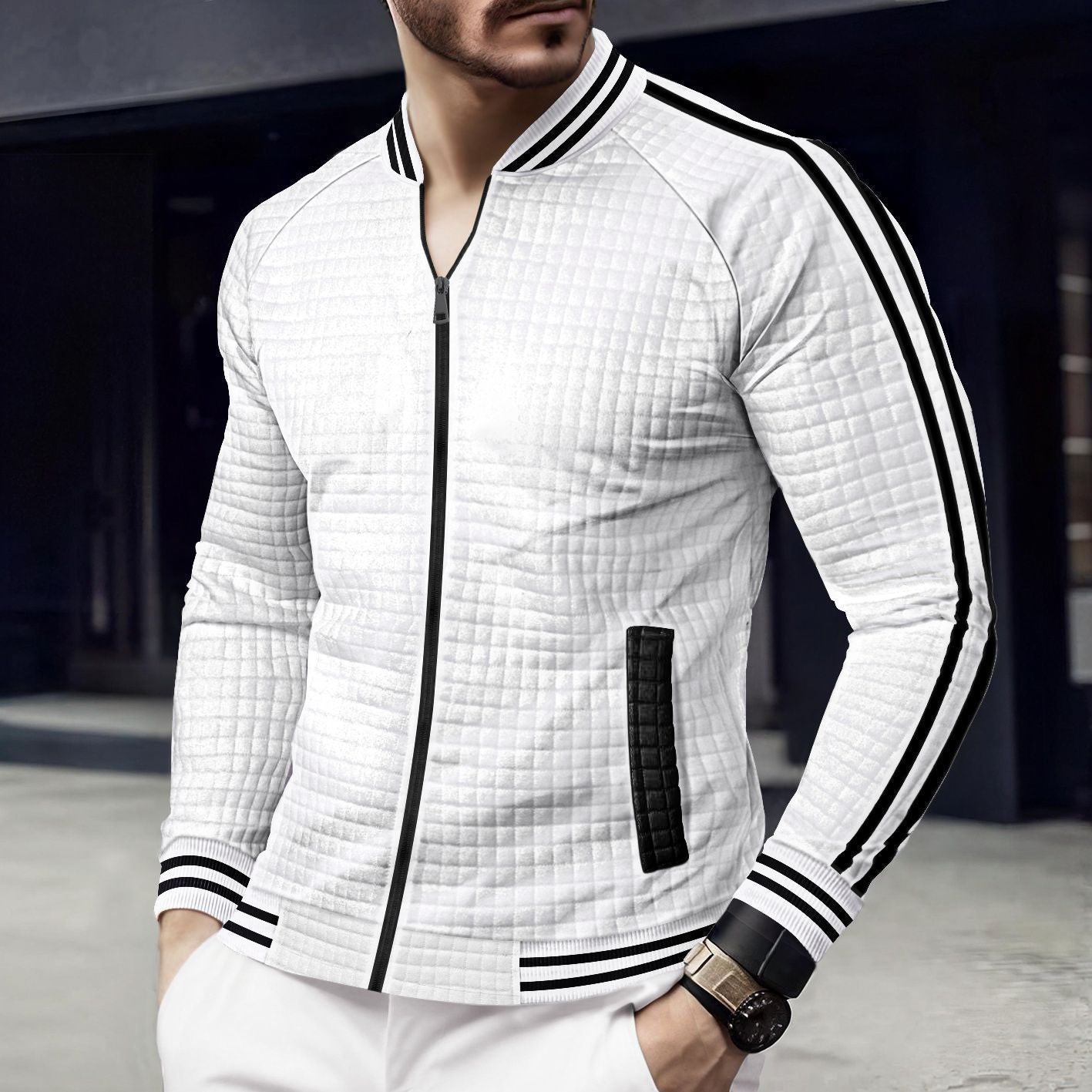 Herren Steppjacke Sportlich Streifenjacke Winter - BerlinGlamour