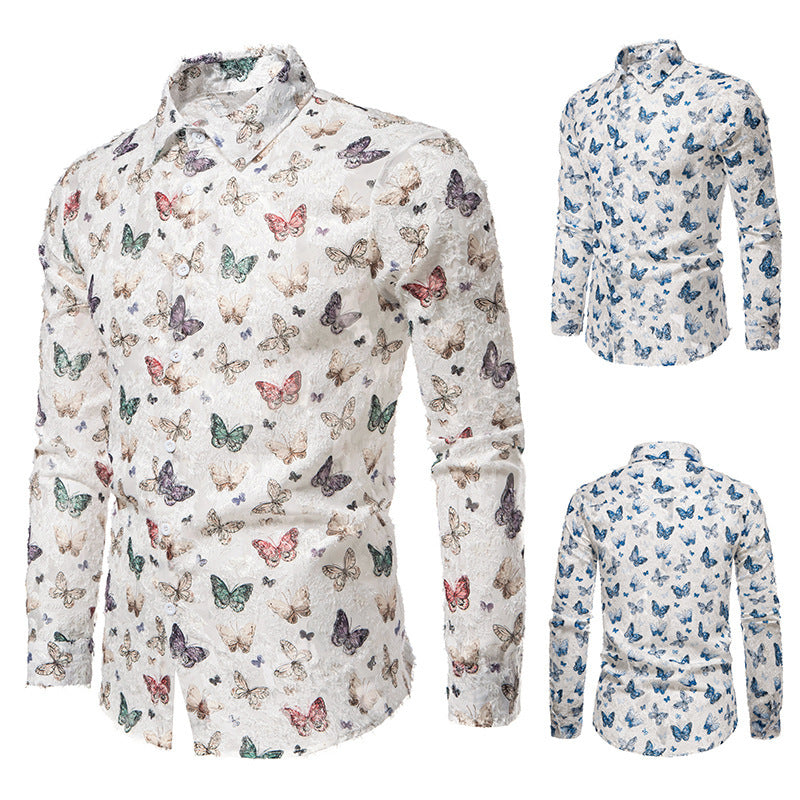 Herren Hemd Langarm Floralmuster Modern Elegant - BerlinGlamour