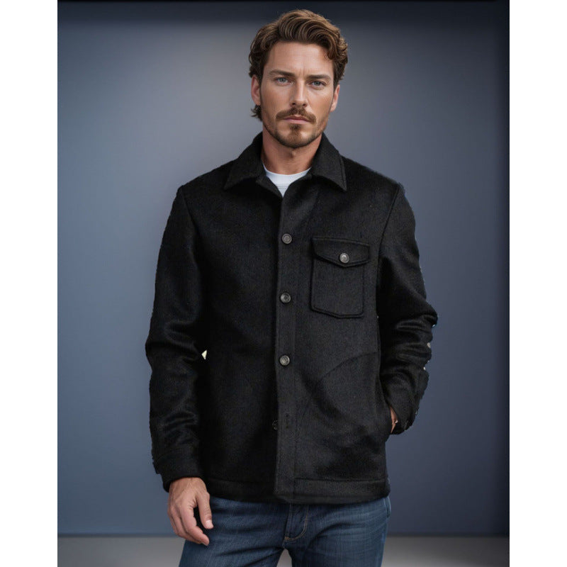 Herren Wintermantel Casual Wolle Schwarz