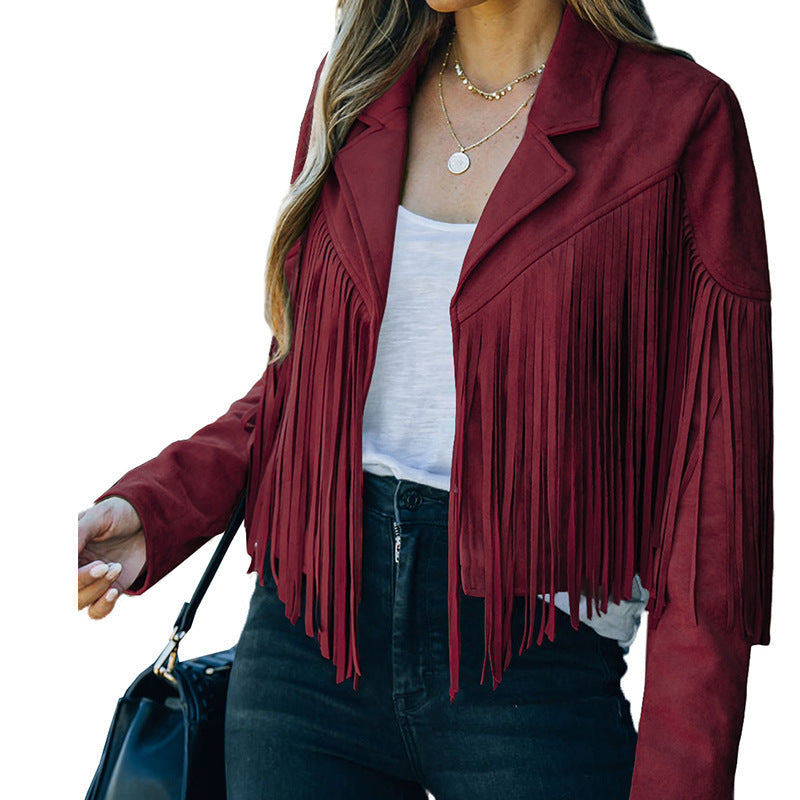 Lederjacke Damen Fransen Suede-Look Modern