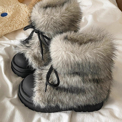 Damen Winterboots Flauschig Warm mit Kunstfellkragen Rutschfest