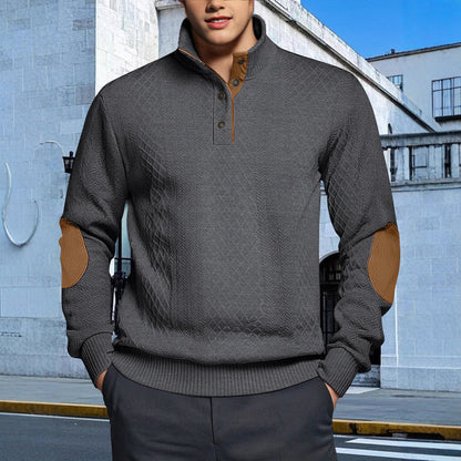 Herren Strickpullover Strukturiert Leder Patches Modern