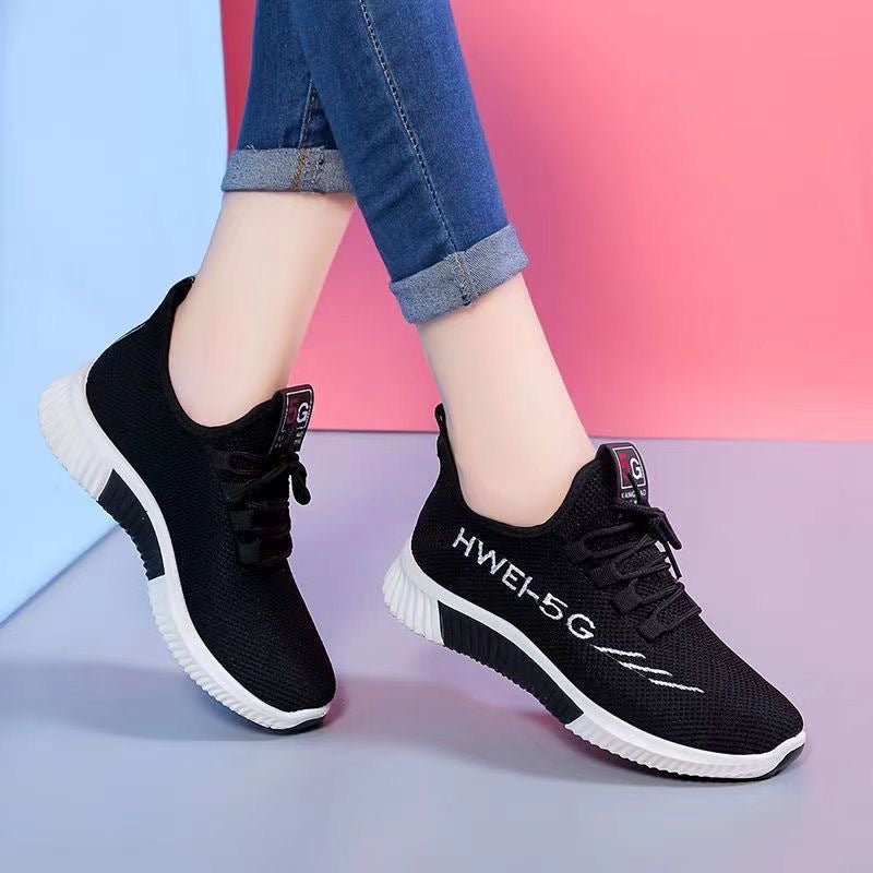 Damen Sneaker Atmungsaktiv Freizeitschuhe Strickdesign Schwarz